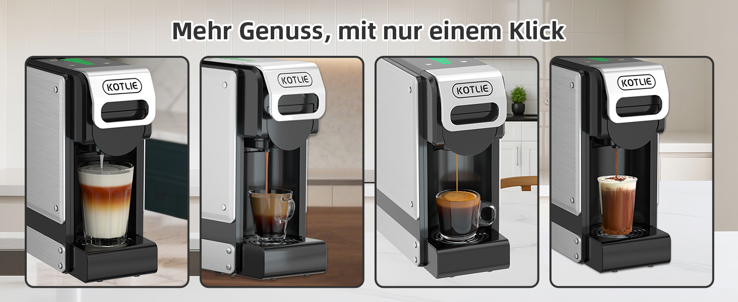 Кавомашина KOTLIE ST-550 Multi-Kapsel: 4-в-1 для Nes Original, Dolce Gusto, Mio та з меленої кави, 19 Bar, 7 рівнів