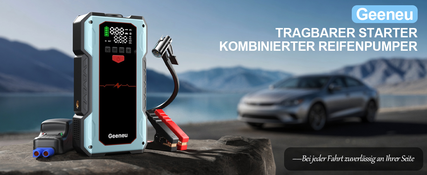 Бустер для авто Starthilfe Powerbank 6000A: пусковий пристрій з компресором 150 PSI, 12V для бензинових (до 9л) та дизельних (до 7.5л) двигунів, синій