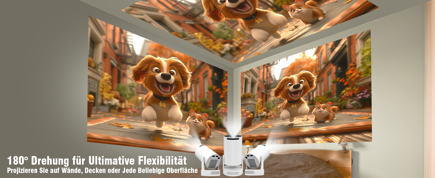 Міні проектор Alwtniet 4K з Wi-Fi 6, Bluetooth 5.4, 5W динаміком, автоматичною корекцією трапецеїдальних спотворень, поворотним на 180°, портативний для дому та вулиці (Android 11)