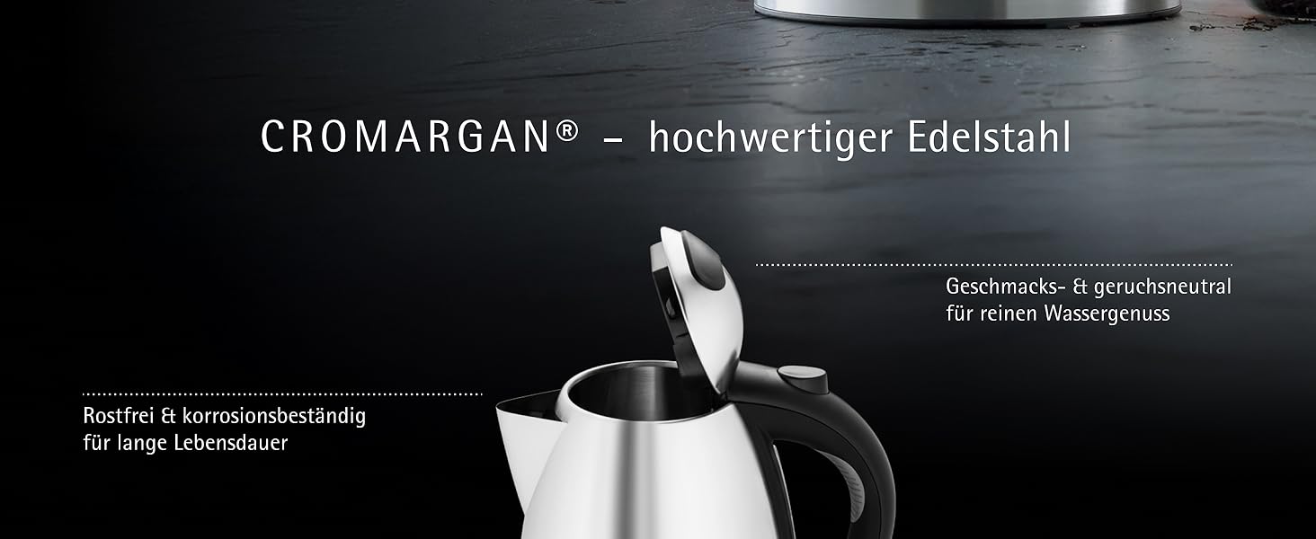 Електричний чайник WMF Stelio 1,7л з нержавіючої сталі, з фільтром від накипу, 2400 Вт, з підсвічуванням рівня води, захистом від перегріву, матове срібло