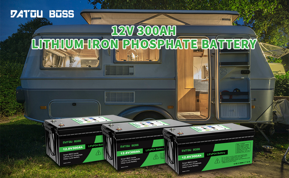 Акумулятор DATOUBOSS 12V 300Ah LiFePO4, 3840 Втгод, 200 А BMS, 15000 циклів, послідовно/паралельно, для автофургонів/сонячних/морських