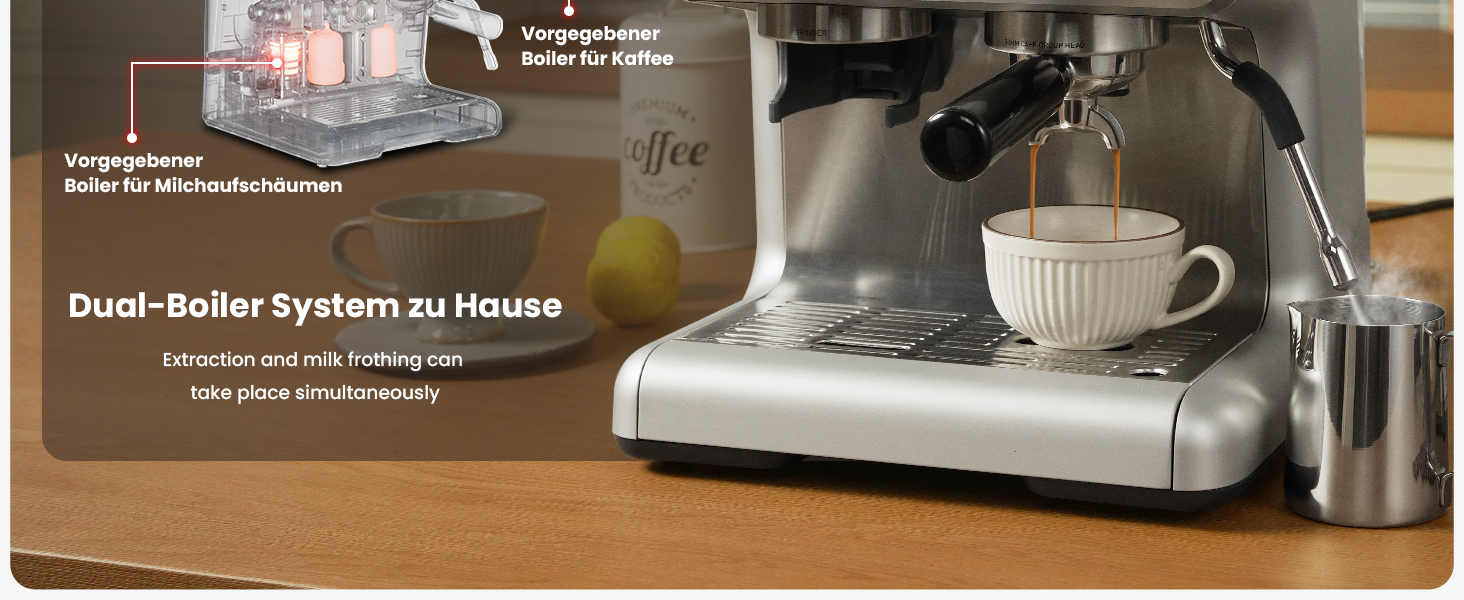 Gevi 2025 Upgrade: Професійна кавомашина еспресо з вбудованою кавомолкою, Dual Boiler, 20 Bar, 2.8л бак, нержавіюча сталь, срібна