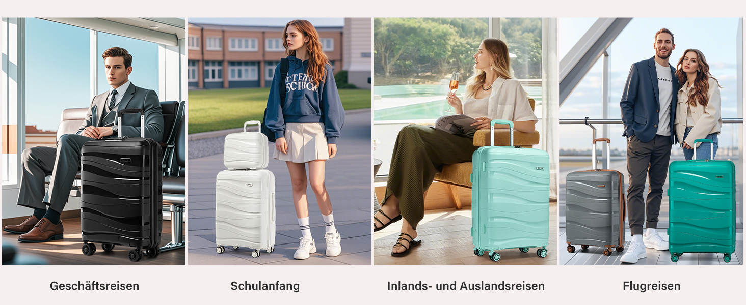 KONO Чемодан середнього розміру 65 см з поліпропілену з TSA замком, 65x46x26.5 см (Крем-білий)