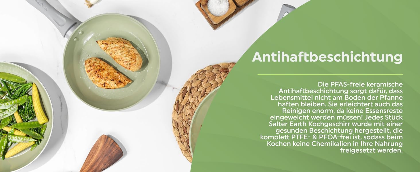 Сковорода-гриль SALTER Earth Grill 28 см з виливом, квадратна, для стейків, сумісна з індукцією, без PFAS/PFOA, алюміній з титановою основою, керамічне покриття, легко миється, з бакелітовою ручкою, зелена