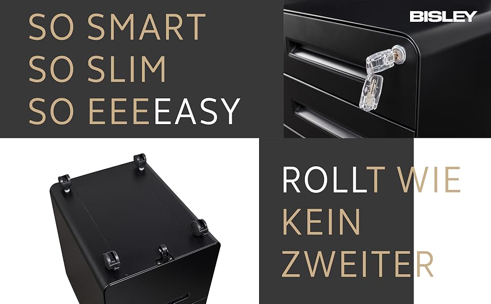 Роликовий контейнер BISLEY EasyRoll з 1 шухлядою та відділенням для документів, чорний. Розміри: 500 x 400 x 500 мм. Для офісу, документів та канцелярії.