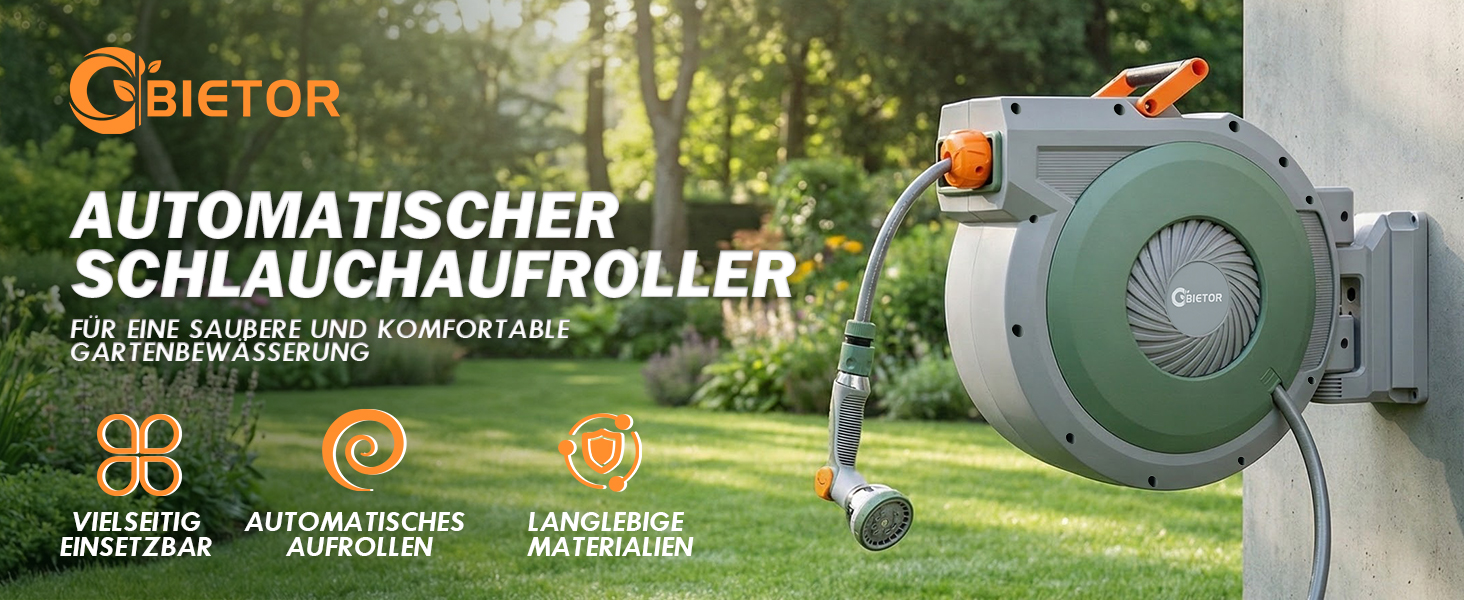 Висувна касета для шланга на стіну, шланг +2м, садовий шланг з пістолетом для поливу, система повільного відмотування, фіксація шланга на будь-якій довжині, поворотна кріплення 180°, (38M)