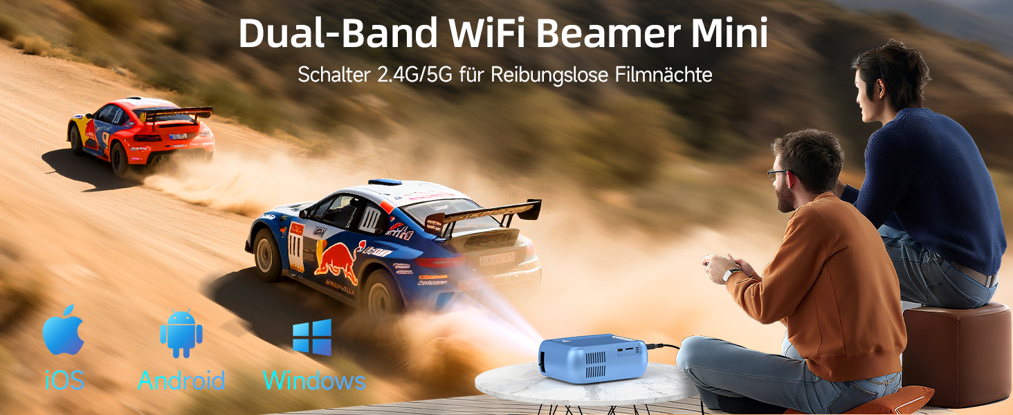 Mini Beamer Bluetooth WiFi: Портативний проєктор 1080P для телефону iPhone/Android, домашній/зовнішній, сумісний з USB/HDMI/Fire Stick/PS5