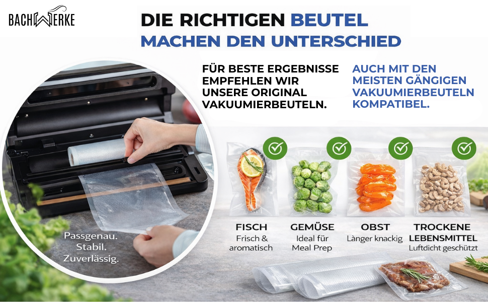 Вакууматор для продуктів BACHWERKE: вакуумний пакувальник з шириною шва 32 см, набором пакетів та рулоном плівки, чорний