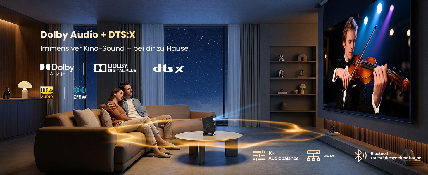 4K Smart проектор KOGATA: Короткофокусний, портативний, Dolby Audio, WiFi 6, Bluetooth 5.4 для дому, вулиці та саду