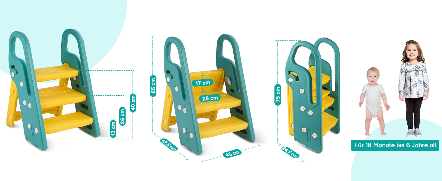 Дитячий трибуз/табурет Onasti, 2-3 сходинки, регульована висота, складаний, багатофункціональний (зелений)