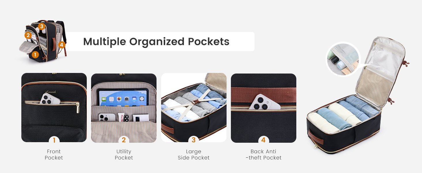 LOVEVOOK Рюкзак для ручної поклажі, 40L, чорний: для ноутбука 17.3