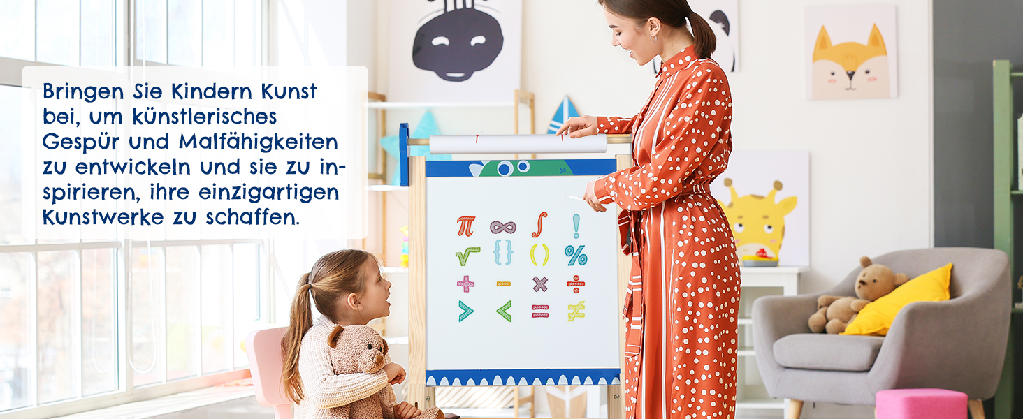 Дитяча мольберт Kinder 3-в-1 з магнітною дошкою, для малювання, висотою регулюється, блакитний, подарунок для дітей