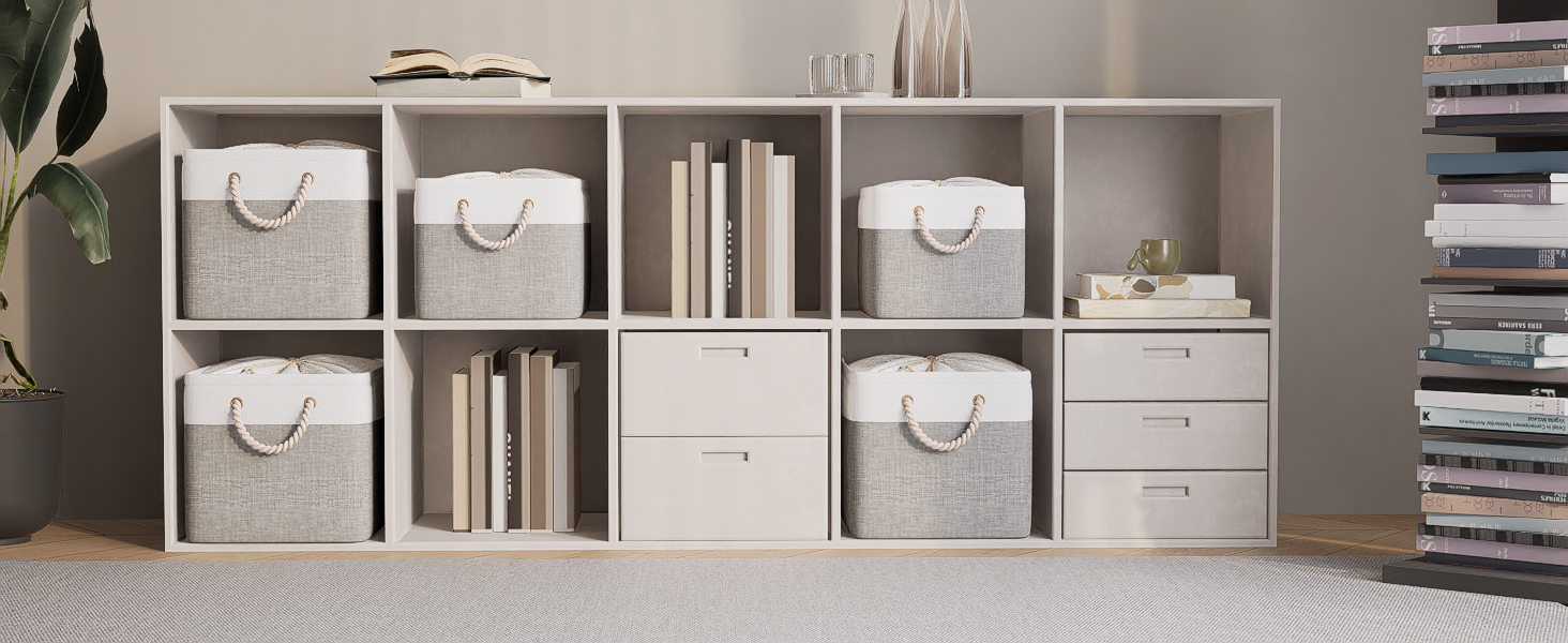 OUTBROS Коробки для зберігання (3 шт.) 33x23x20 см, тканинні, з шнурком та ручкою, складні, сірий/білий