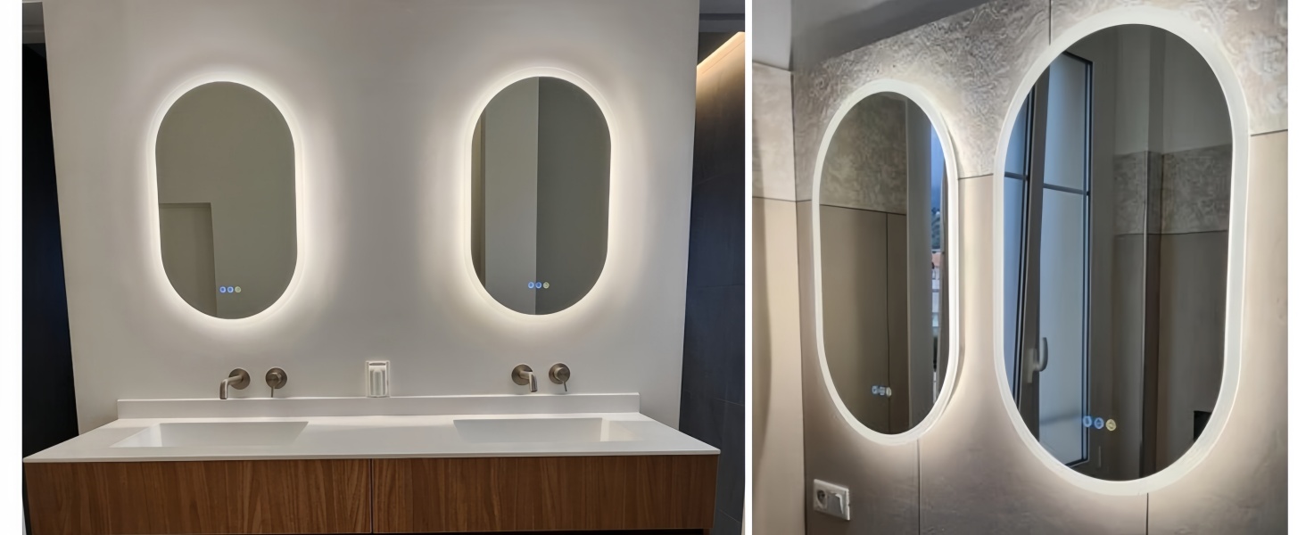 Дзеркало для ванної кімнати LUVODI овальне зі світлом, 50x80 см: LED, сенсорне керування, антизапар, 3 кольори, регулювання яскравості, пам'ять