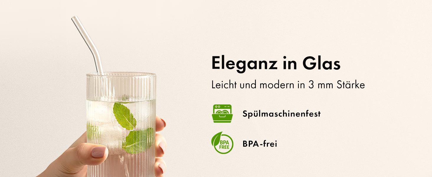Набір склянок для коктейлів 4 шт. 300 мл рифлені - Gin, Longdrink, Matcha - склянки з трубочками