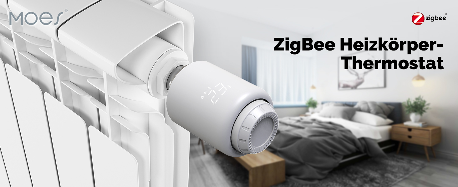 Розумний термостат для радіатора MOES ZigBee: програмований WLAN термостат опалення з датчиком відкриття вікна, енергозберігаючий, сумісний з Alexa та Google Home