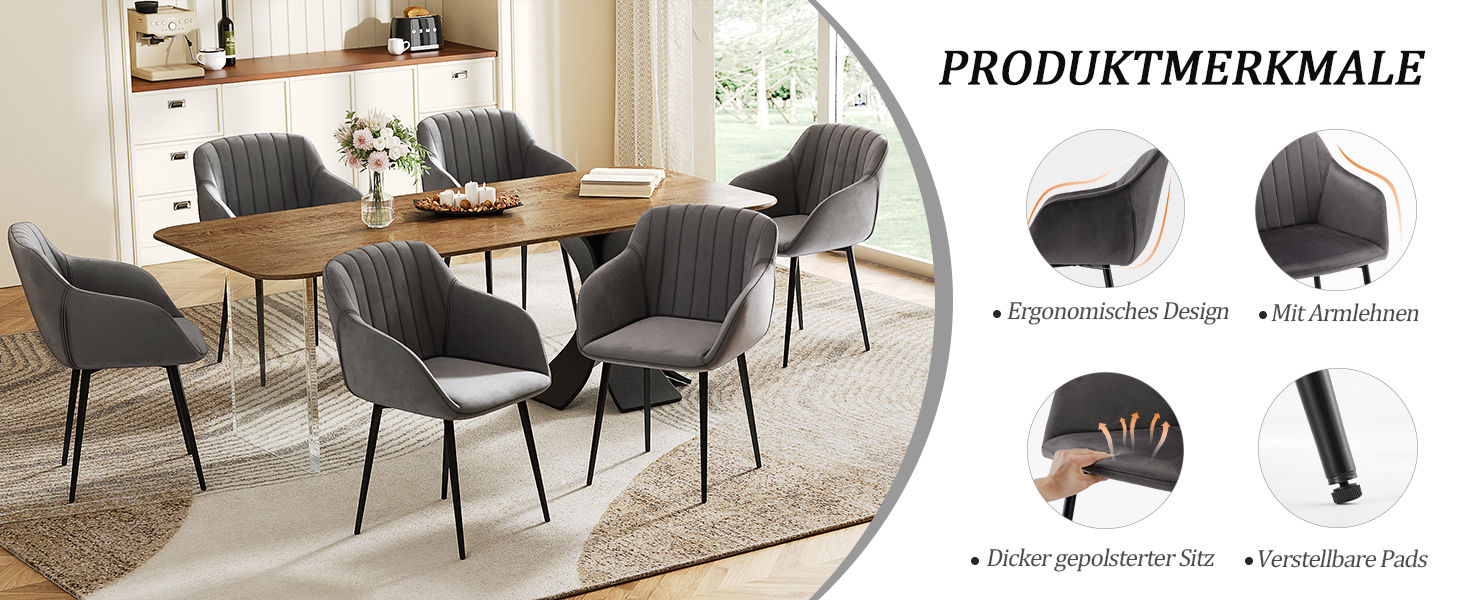 Набір обідніх стільців з підлокітниками, 2 шт., чорно-сірий. М'яке сидіння з поліестеру для кухні, вітальні, спальні