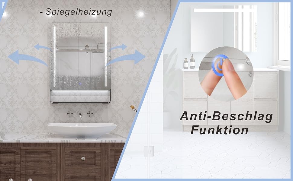 Дзеркало для ванної кімнати AQUABATOS LED 50x70 см з підсвічуванням, сенсорне керування, 6400K, IP44, CE, енергозберігаюче