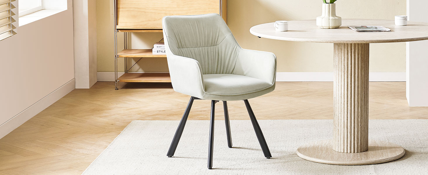 Набір обідніх крісел 6 шт., поворотні, з підлокітниками, 360°, м'які, оксамитові, для вітальні, кухні, робочого кабінету, спальні (бежевий)