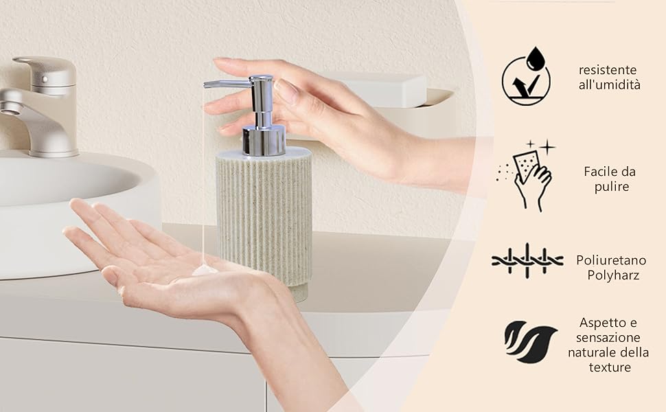 Набір для ванної кімнати 6-частинний: дозатор для мила, стакан для зубної пасти з підносом та коробочка для ватних паличок – смугастий дизайн, високоякісна смола. В комплекті: бежевий 4-частинний набір