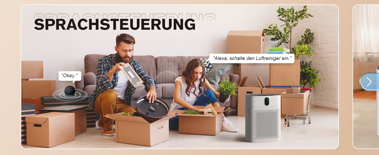 Повітряний очисник Smart для великих приміщень, для алергіків з HEPA фільтром, CADR 300 м³/год, зворотний зв'язок про якість повітря, автоматичний режим, 24 дБ, таймер, білий