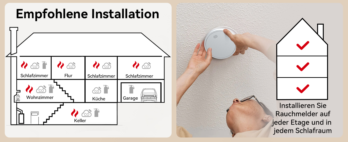 Датчик диму Rauchmelder з батареєю на 10 років, магнітне кріплення, EN14604, радіо, 85dB, без свердління, набір 6 шт.