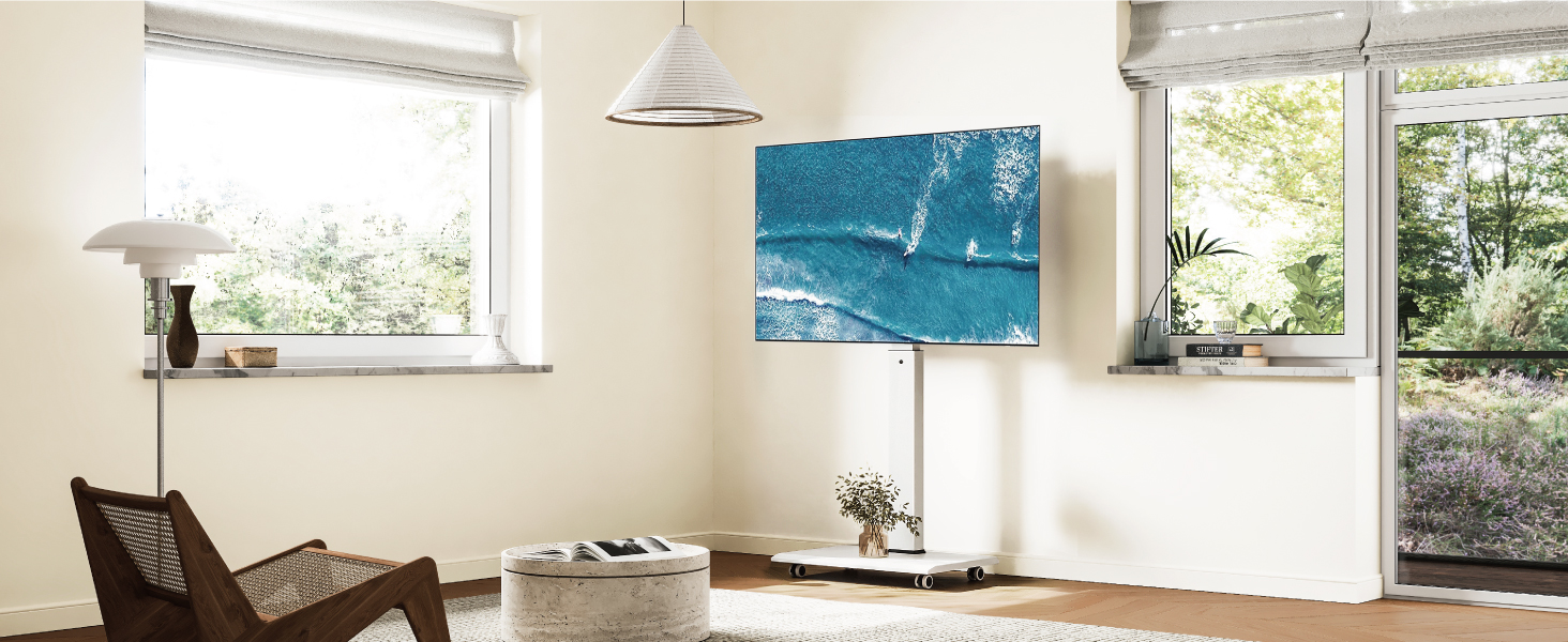Підставка для телевізора FITUEYES на колесах, 32-75 дюймів, плазма/LCD/LED, білий, VESA 600x400 мм