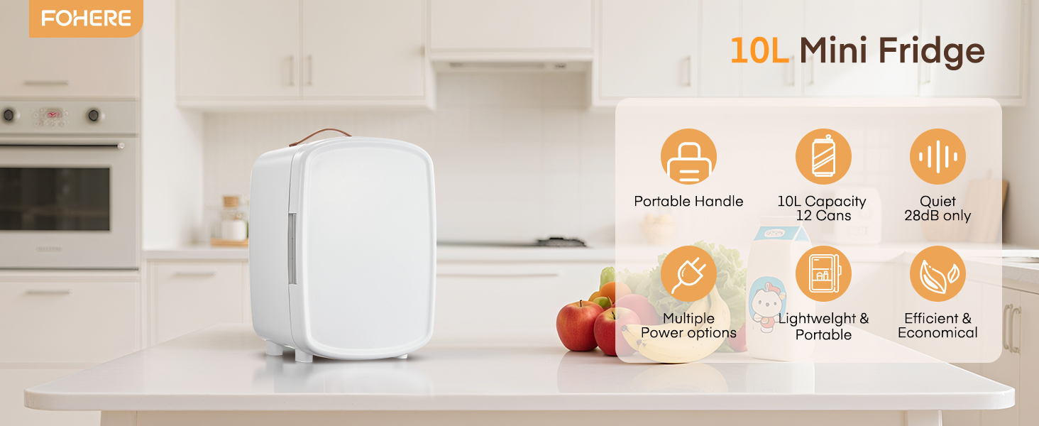 Міні холодильник FOHERE 10 л (12 банок), білий: для косметики, напоїв, авто, офісу