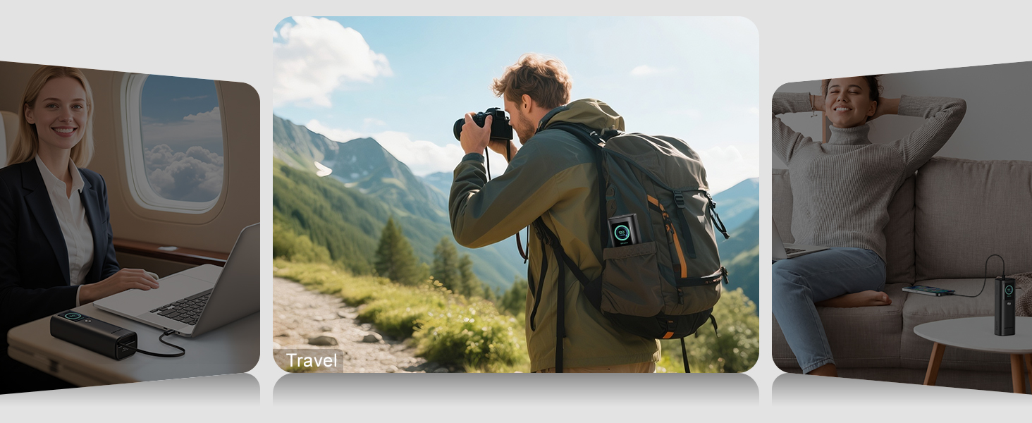 Power Bank AsperX 20000mAh, 165W, 2x USB-C (100W), для ноутбуків, iPhone, MacBook, Samsung, вбудований кабель 60см, TFT-дисплей