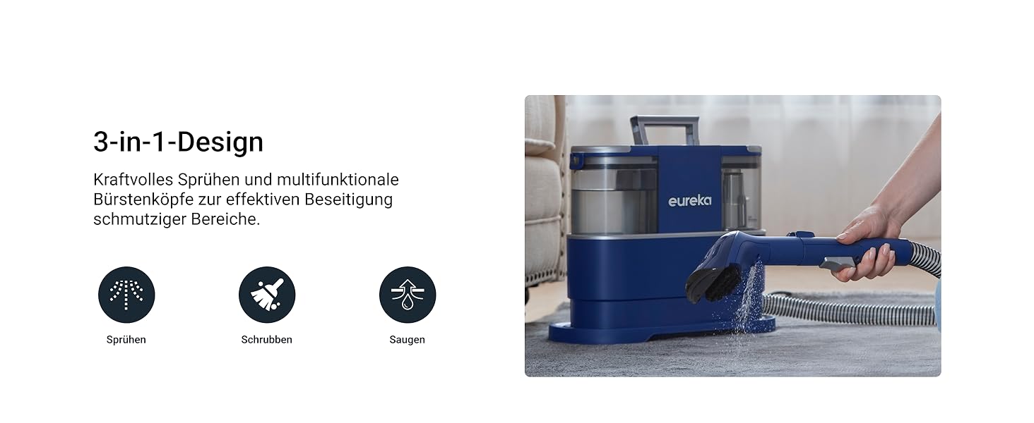 Пилосос-мийник Eureka NEY100: для килимів, диванів, оббивки та авто | Можливість миття та сушіння | 12500Pa, 1.5L бак, формула для чищення
