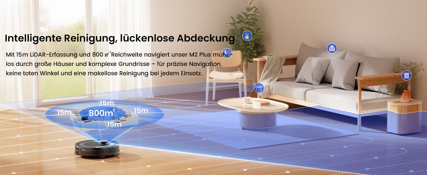 Робот-пилосос LEFANT M2 Plus з картографією, лазерною навігацією, 6000Pa, WiFi/App/Alexa, чорний