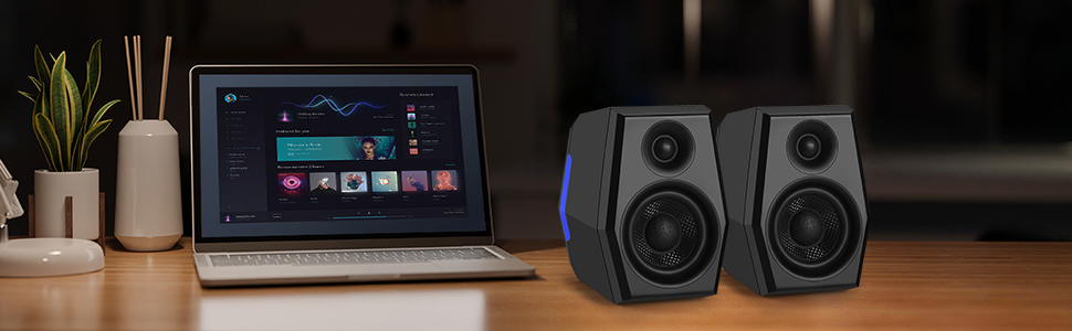 Sanyun SW209 - Комп'ютерні ігрові колонки 36W з RGB-підсвічуванням, Bluetooth 5.2, USB/AUX, 3 режими EQ (Гра/Фільм/Музика)