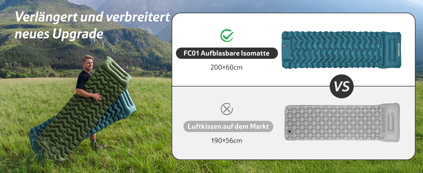 Надувний кемпінговий килимок Naturehike Ultralight з вбудованим насосом для туризму та кемпінгу, темно-синій, двоповерховий