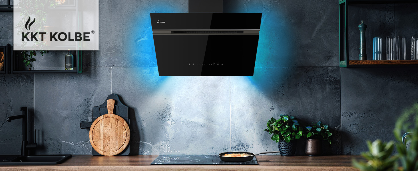 Витяжка для кухні KKT Kolbe Aurora 60 см, чорне скло, 782 м³/год, з WiFi, RGBW LED-підсвіткою та сенсорним керуванням, режим рециркуляції та відводу (AURORA6005FB)
