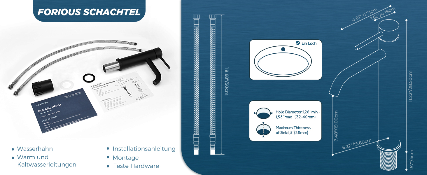 Чорний змішувач для ванної кімнати FORIOUS з висотою виливу 190 мм (11.2 дюймів) - однорідний змішувач для умивальника, ванної кімнати, гостьового WC