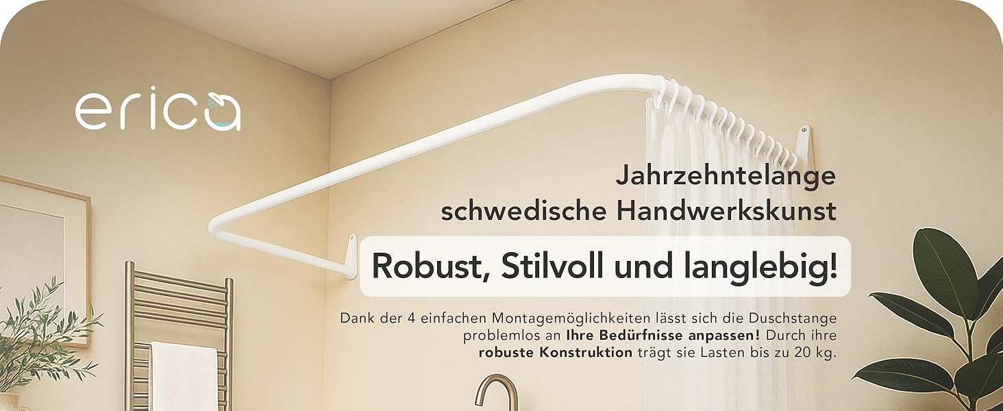 Штанга для душу Еріка L-подібної та U-подібної форми - 4-в-1 для ванни та душу - кутова штанга для душу - сталь з порошковим покриттям - без кріплень до стелі - білий колір