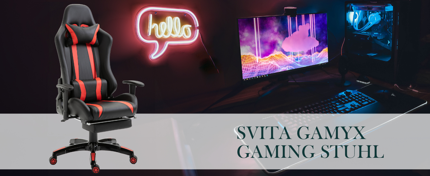 Ергономічне ігрове крісло SVITA Gamyx з підставкою для голови та ніг, червоне