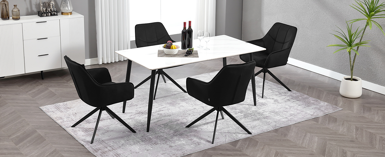 Крісла для їдальні WOLTU (2 шт.) – оббивка з жаккарду та вельвету, з металевими ніжками, для кухні, вітальні, їдальні (Чорний)