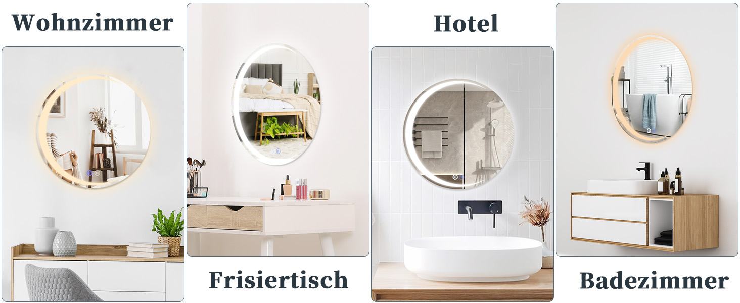 Круглий дзеркало для ванної кімнати Mursche з підсвічуванням, 60 см, LED, IP44, сенсорне регулювання, проти запотівання, для ванної кімнати та туалету