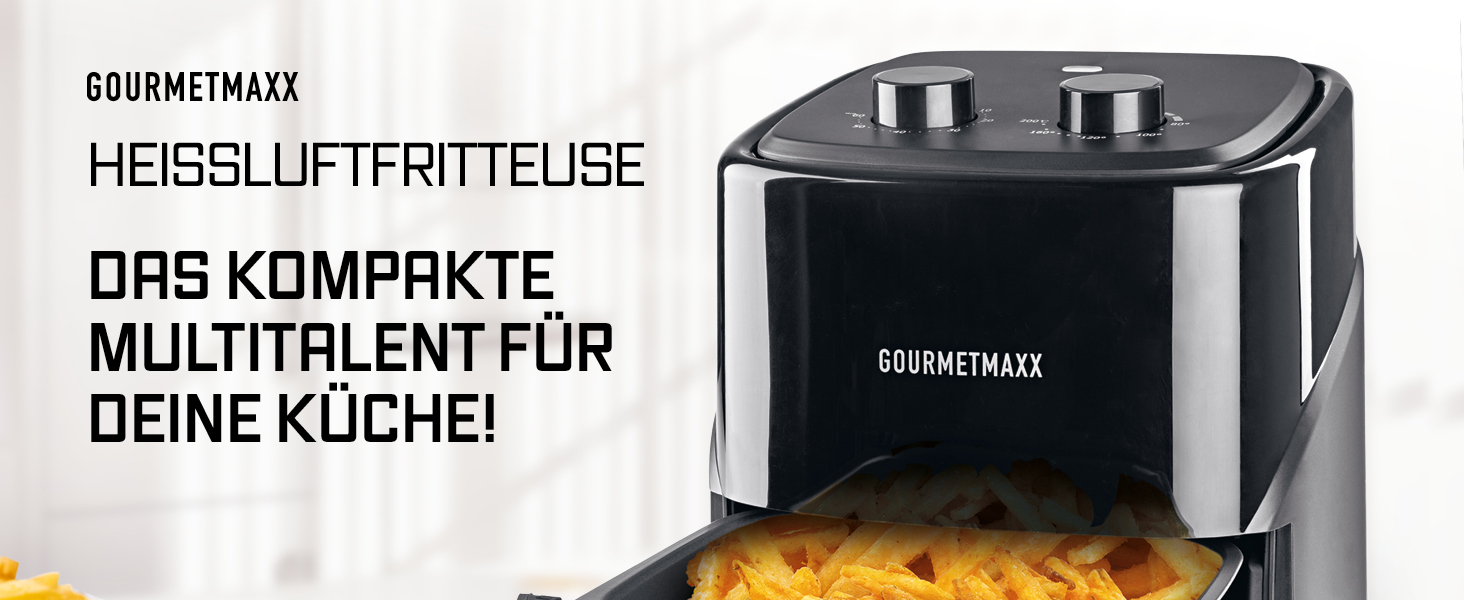 Аерофритюрниця GOURMETmaxx 3.1Л, 1350 Вт: мультифункціональна фритюрниця без олії з 6 програмами, таймером на 60 хв та функціями розморожування та підігріву