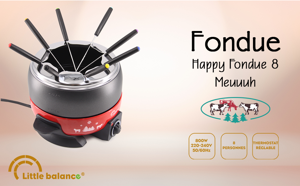 Електричний пристрій для фондю LITTLE BALANCE Happy Fondue 8 Meuuuh, антипригарне покриття, 2 л, 800 Вт, червоний