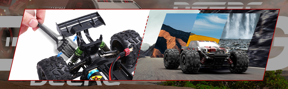 Радіокерований позашляховик DEERC 1:14 40 км/год, RC-трак 4x4 2.4 ГГц з LED фарами, іграшка-монстр-трак для хлопчиків, 2 акумулятори