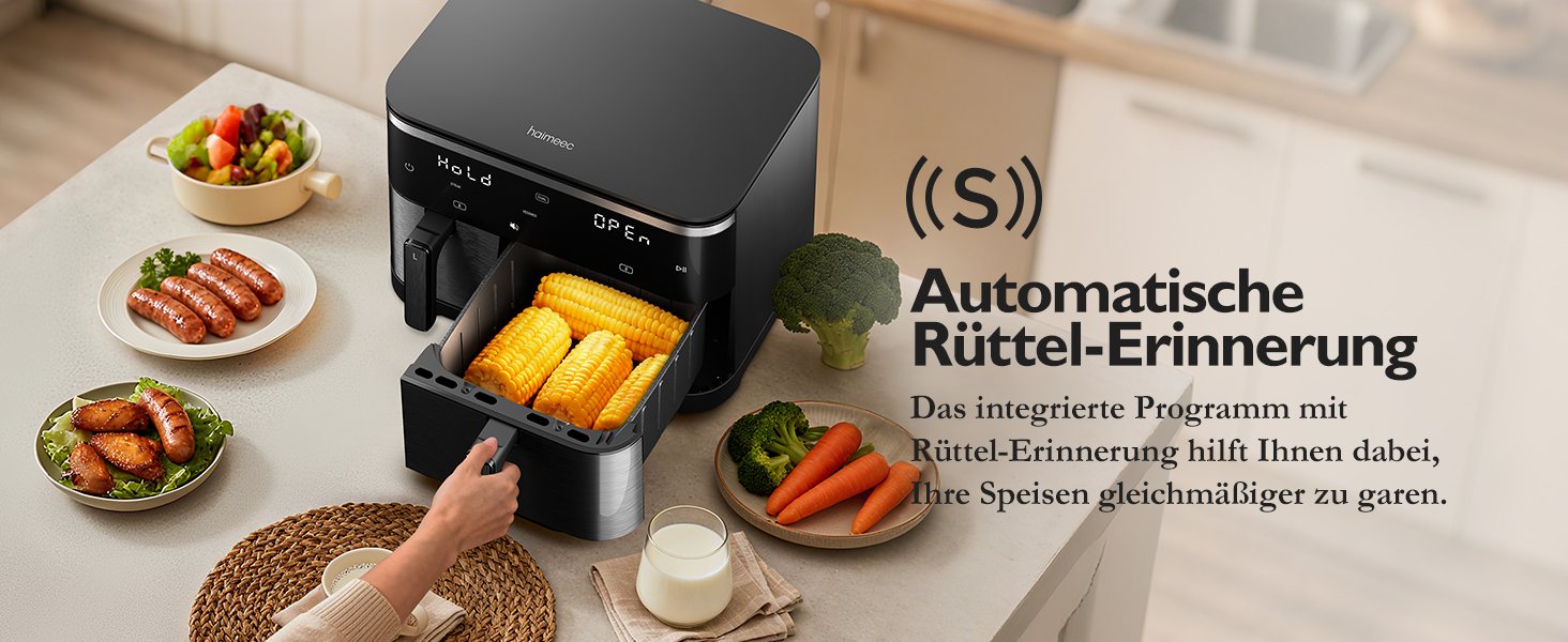 Фритюрниця без олії з підсвічуванням та нагадуванням про струшування, антипригарне покриття, 30-200°C, 78 рецептів, 8-в-1, тиха фритюрниця (11 л)