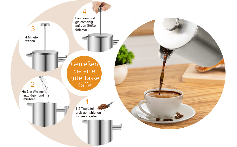 Френч-прес Dixmas для кави, нержавіюча сталь, 350 мл (2 чашки), термоізольований, двостінний