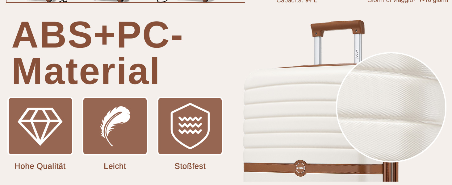 KONO Чемодан-валіза середнього розміру 66см з ABS+PC, валіза на колесах з замком-кодом (темно-зелений/коричневий)