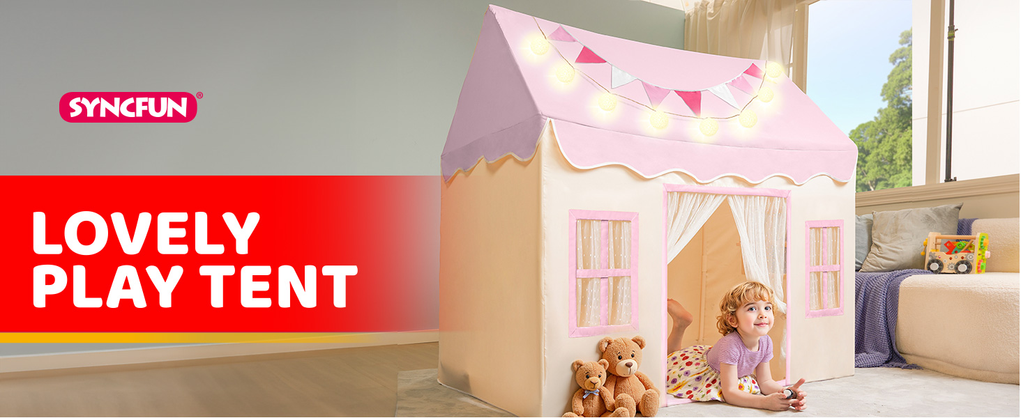Дитячий намет SYNCFUN з килимком та світлом для гри в приміщенні. Ігровий будиночок для дівчаток 3-13 років. Рожевий намет для дітей