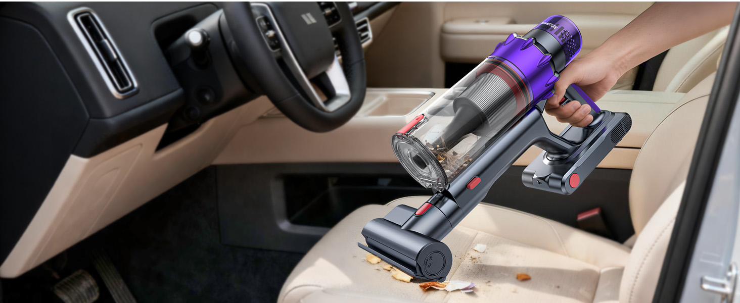 Акумуляторний пилосос SMOTURE 50000 Па, 65 хв роботи, з турбощіткою, для шерсті тварин, килимів, підлоги, авто - фіолетовий