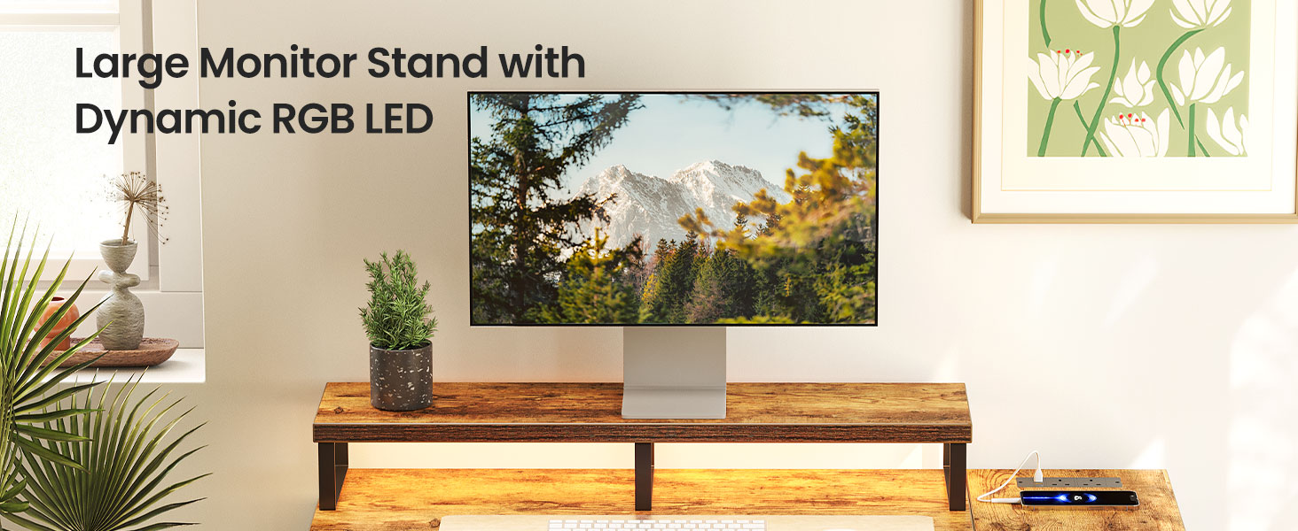 КубіКубі L-подібний кутовий стіл 105x80 см з LED підсвіткою та розетками, для дому, офісу, ігор та навчання, вінтажний коричневий