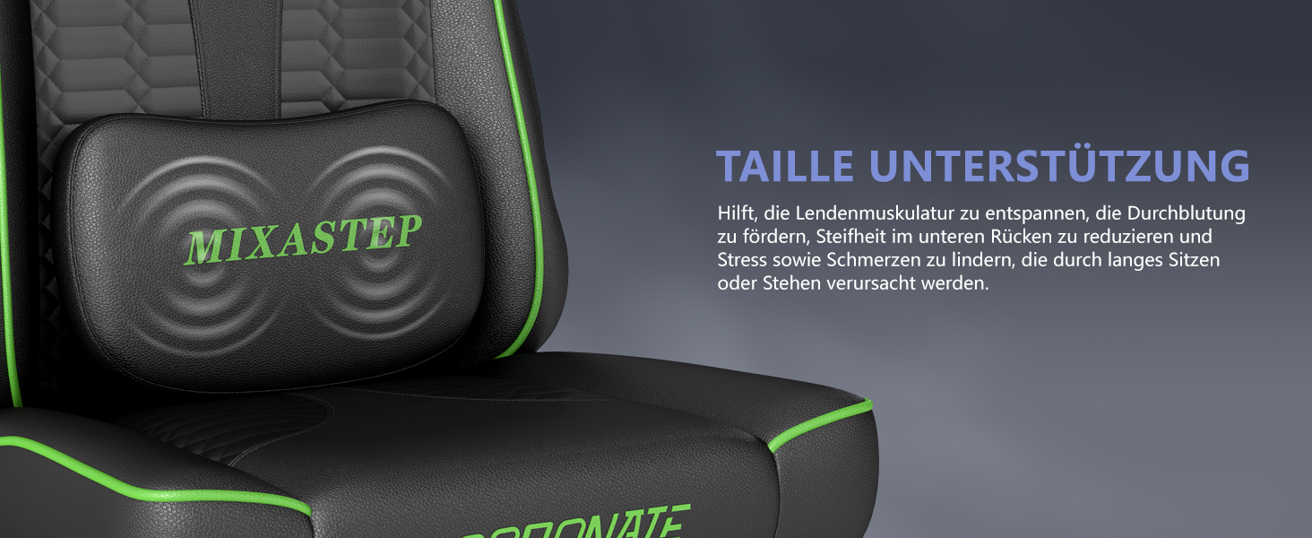 Ергономічне геймерське крісло з підніжкою, Racing-модель, регульована підголовник та поперекова підтримка, для дому та геймінгу, білий (зелений)