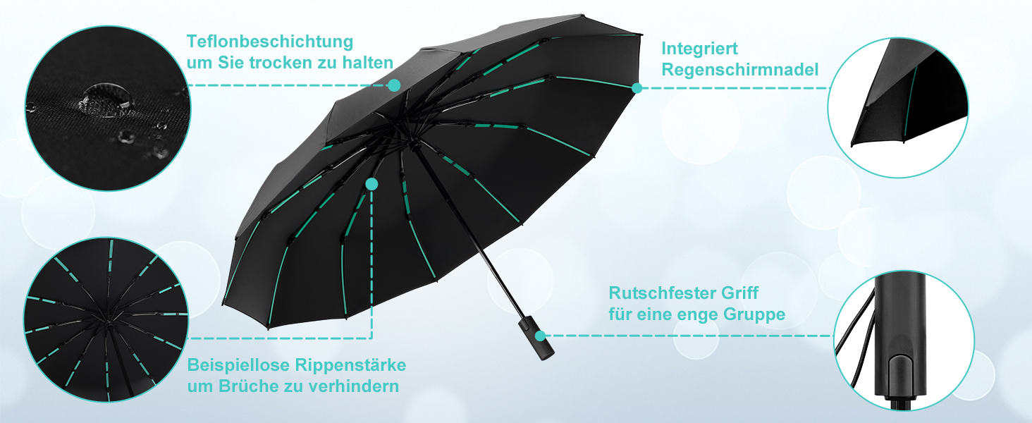 Штормонепроникна складна парасолька, 12 ребер, складна, для дощу та сонця, автомобіль, гольф, чоловіки та жінки, чорна